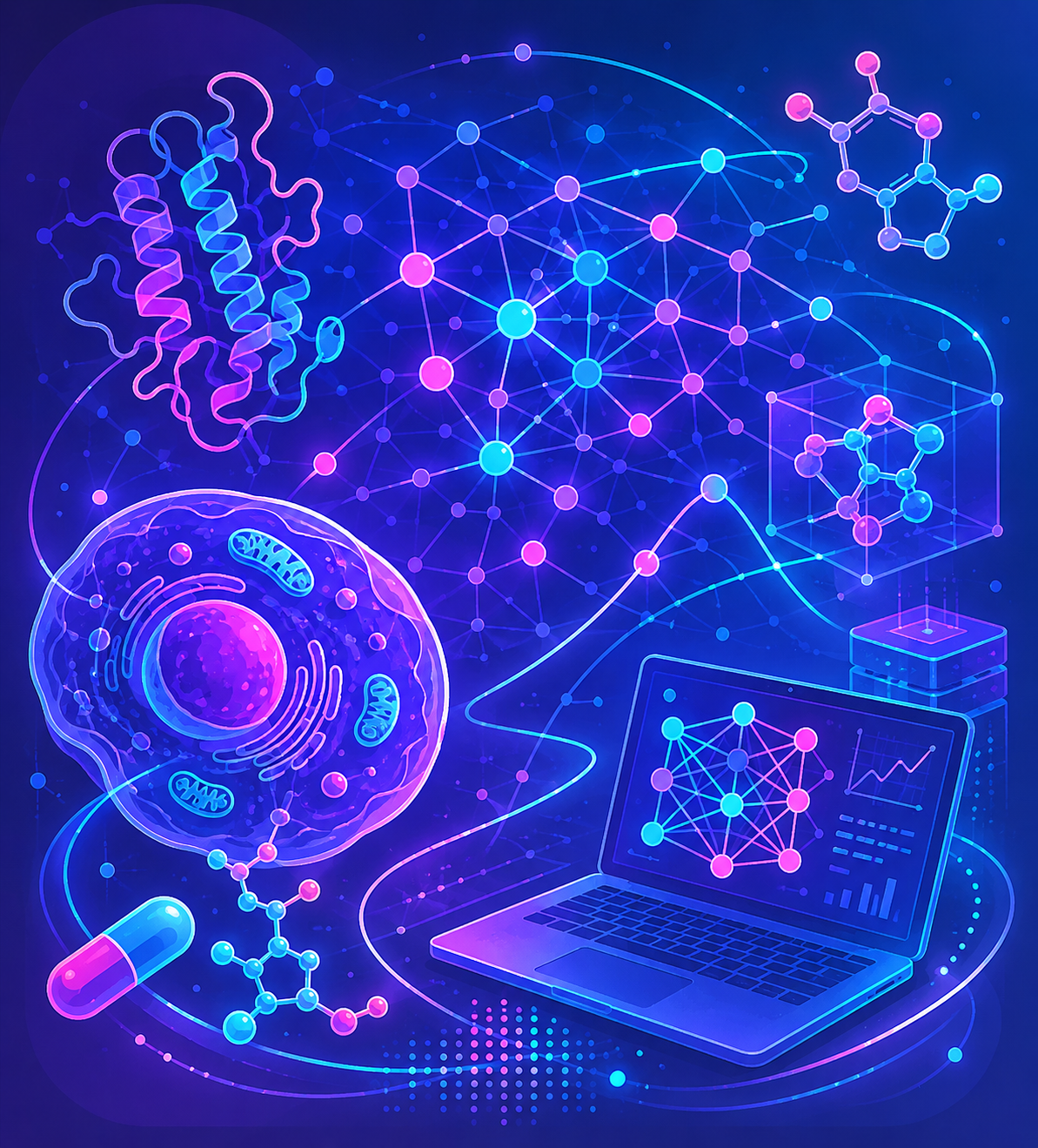 Abstract visualization of molecular networks and computational biology